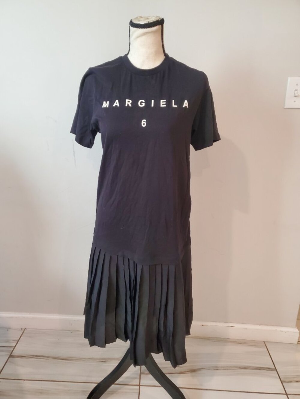 MM6 Maison Margiela Pleated T-Shirt Dress Black Size 12